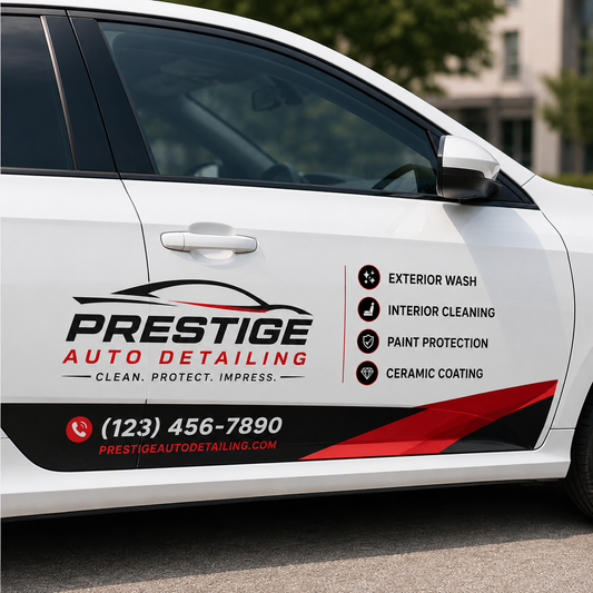 Custom High Gloss & White Vinyl Car Door Decals - Weather Proof