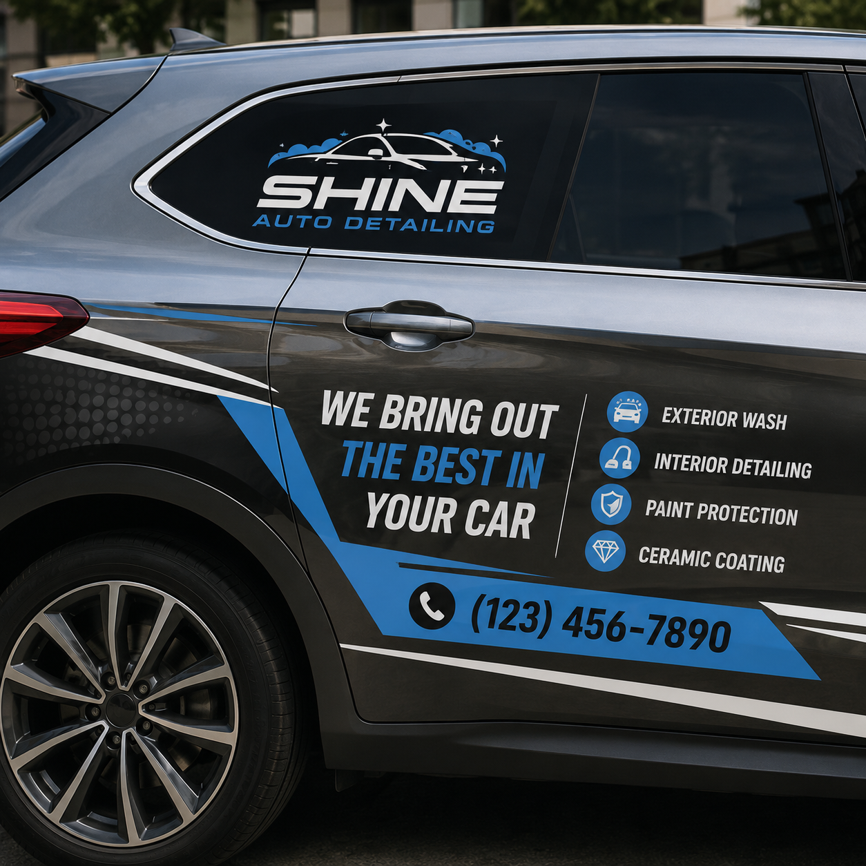 Custom High Gloss & White Vinyl Car Door Decals - Weather Proof